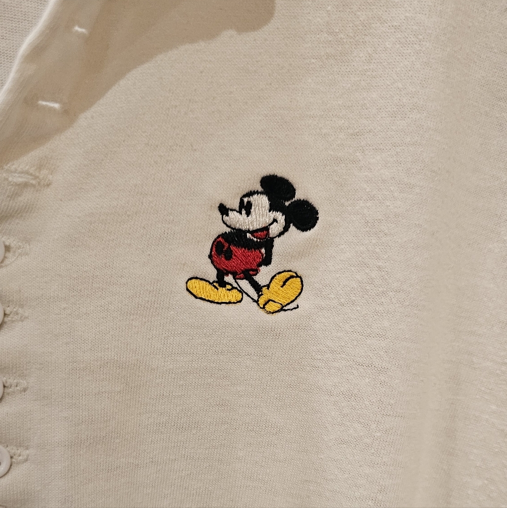 Disney Men's Off-White Long Sleeve Henley with Mickey Mouse - Picture 2 of 5